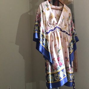 Designer dress with rope belt Dragonflies birds